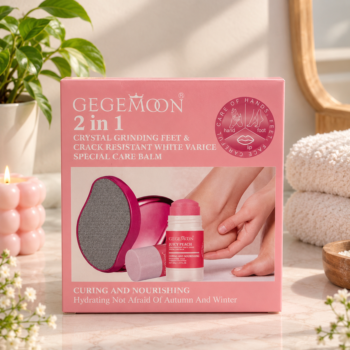 GEGEMOON 2-in-1 Crystal Grinding Feet & Crack-Resistant Care Balm