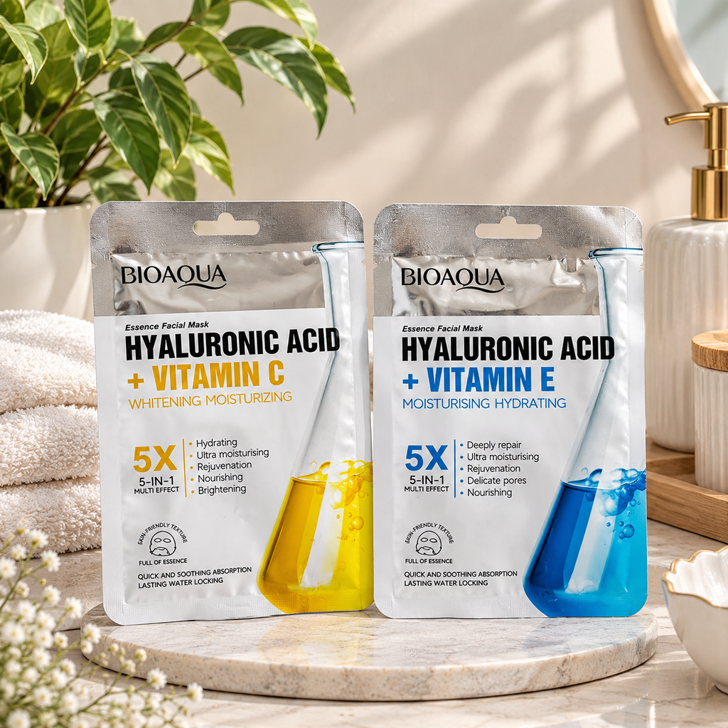 BIOAQUA Hyaluronic Acid Facial Sheet Mask – Vitamin C & Vitamin E