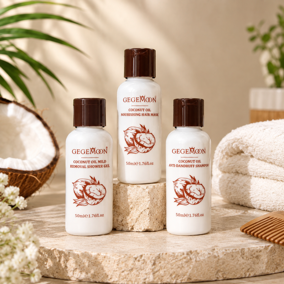 GEGEMOON Coconut Hair Care & Bath Travel Set