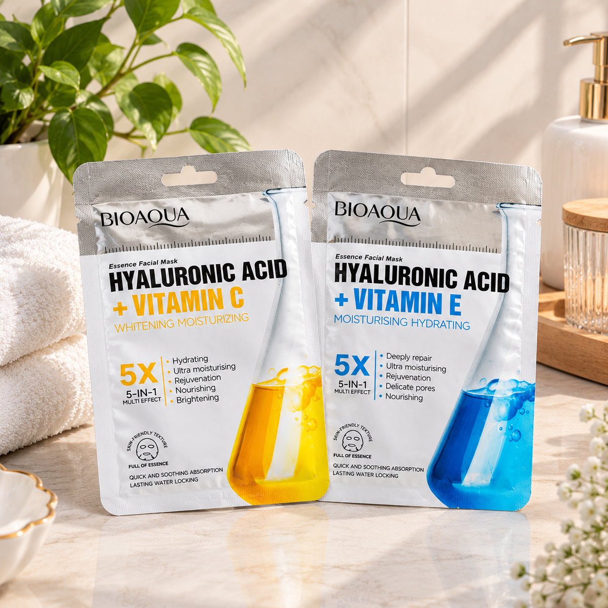 BIOAQUA Hyaluronic Acid Facial Sheet Mask – Vitamin C & Vitamin E