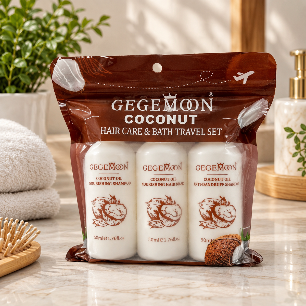 GEGEMOON Coconut Hair Care & Bath Travel Set