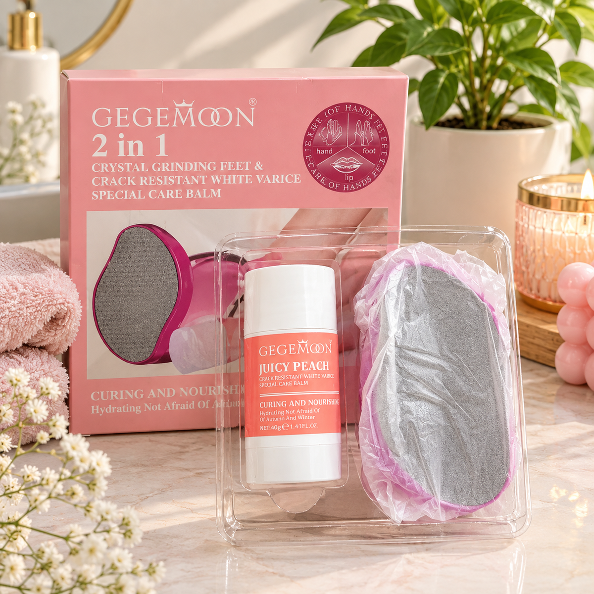 GEGEMOON 2-in-1 Crystal Grinding Feet & Crack-Resistant Care Balm