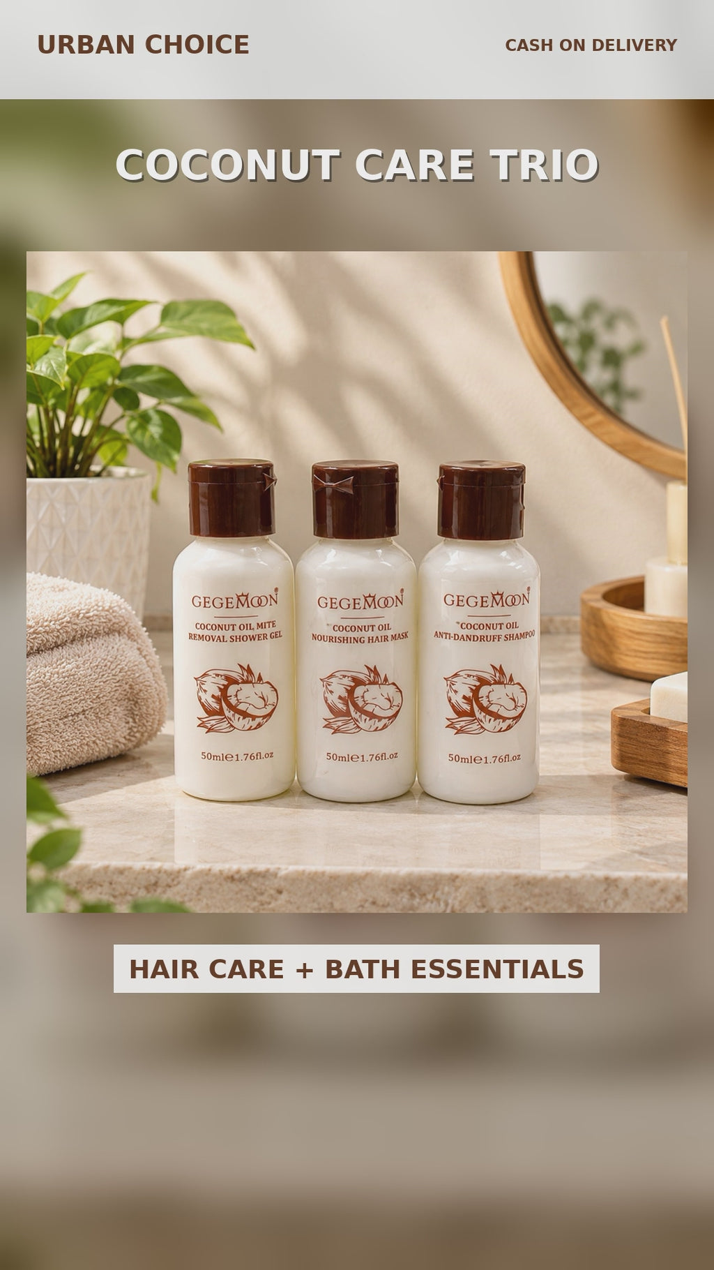 GEGEMOON Coconut Hair Care & Bath Travel Set